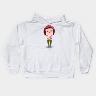 short hair beautiful girl cartoon character for young kids Kids Hoodie